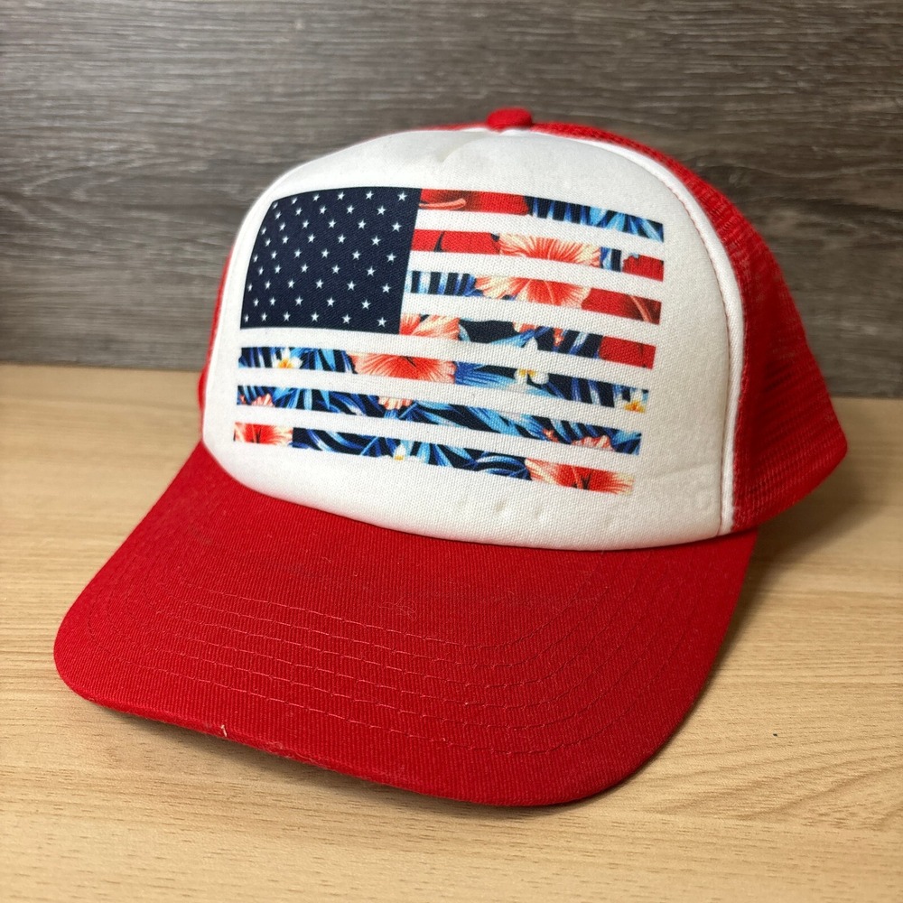 USA Flag Hat Cap Snap Back Womens Red Trucker Adjustable
